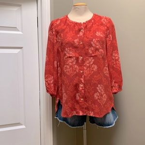 NWT Akemi & Kin Red Floral Button Down Tunic
